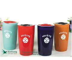 Silicone Cover Travel Ceramic Cups With Lid