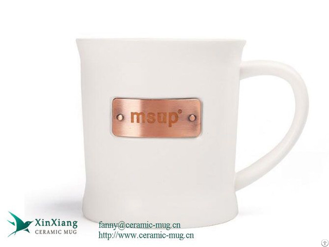 Custom Starbucks White Ceramic Coffee Mugs With Bronze Logo