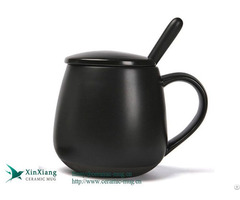 Custom 16oz Plain Black Ceramic Mugs With Lid And Spoon