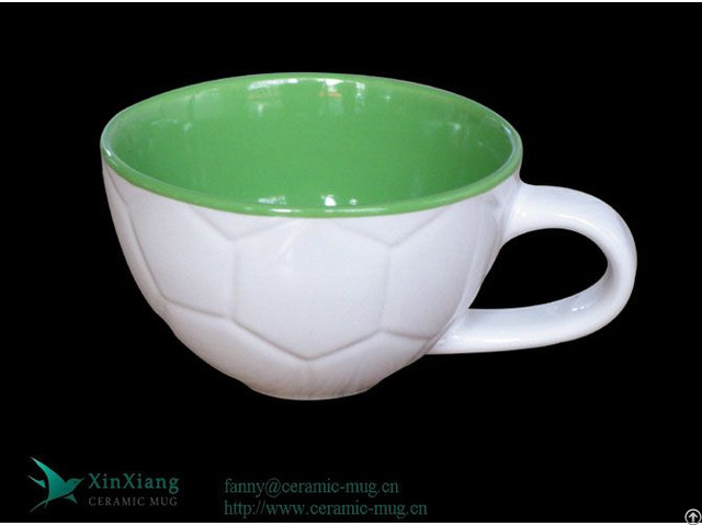 Large White Wide Mouthed Football Ceramic Soup Mug