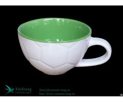 Large White Wide Mouthed Football Ceramic Soup Mug