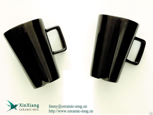 High Black Printed Promotional Ceramic Coffee Mugs With Square Handle