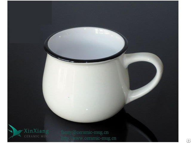 White Ceramic Coffee Mugs With Large Belly And Counter Mouth