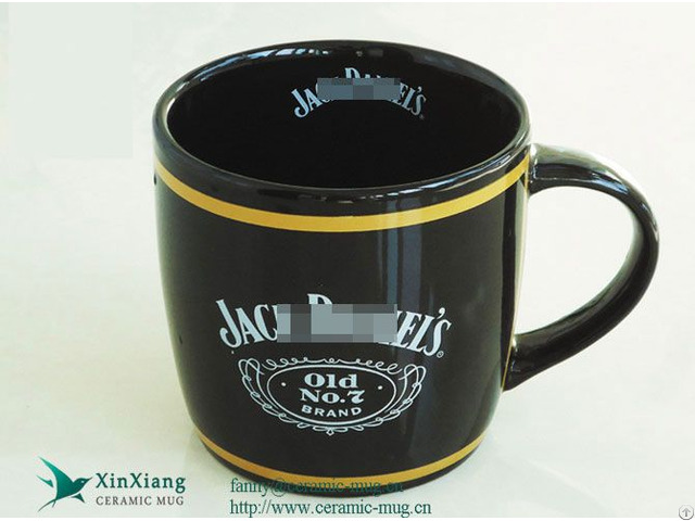 Large Black Cask Shaped Printed Ceramic Coffee Mug With Logo