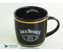 Large Black Cask Shaped Printed Ceramic Coffee Mug With Logo