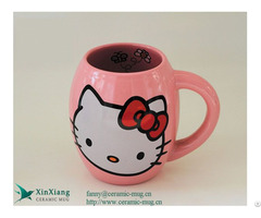 Pink Barrel Shaped Printed Ceramic Mugs With Handle