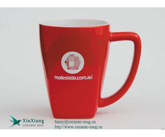 Red Shiny Wide Mouth Printed Ceramic Coffee Mugs With Logo