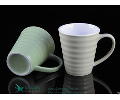 Grey V Shaped Threaded Ceramic Coffee Mugs With Handle Factory