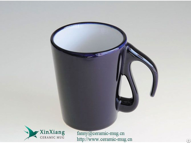 Special Shaped Handle Glazed Ceramic Coffee Mugs