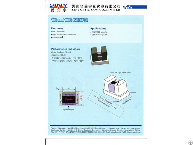 Free Space Fiber Optical Isolator For 40g 100g Module