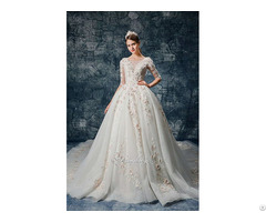 K10120161x 3d Pink Floral Applique Lace Long Sleeves Bridal Gown