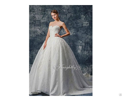 K10105161x Stapsless Jacquard Satin Lace Applique Wedding Gown