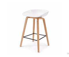 Special Price Commercial Furniture White Plastic Seat Bar Stool With Wooden Legs