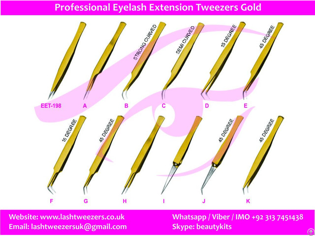 Professional Eyelash Extension Tweezers Gold