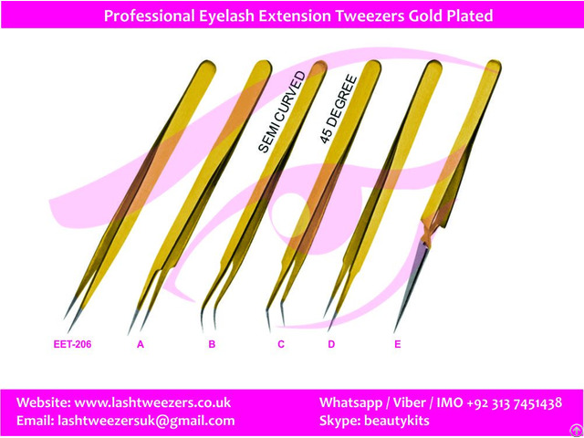 Professional Eyelash Extension Tweezers Gold Plated