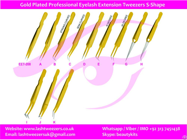 Gold Plated Professional Eyelash Extension Tweezers S Shape