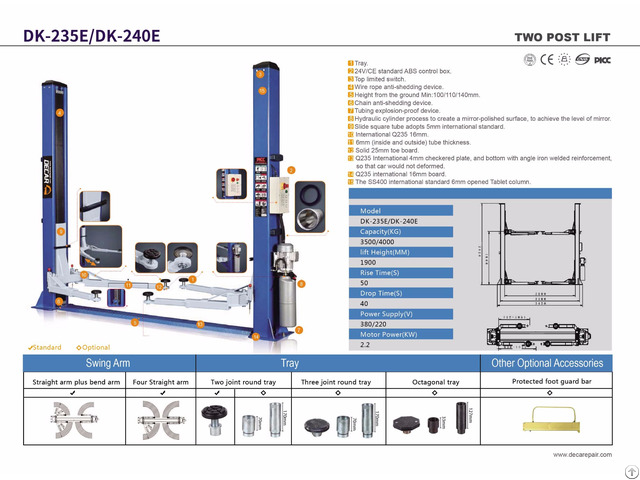 Dk 235e 240e Durable Two Post Used Hydraulic Lift With Ce Approval