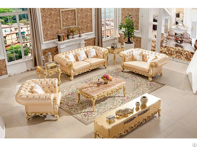 Italian Style Gold Leather Sofa For Livingroom