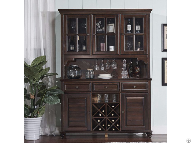 American Village Solid Wood Glass Wine Cabinet Design