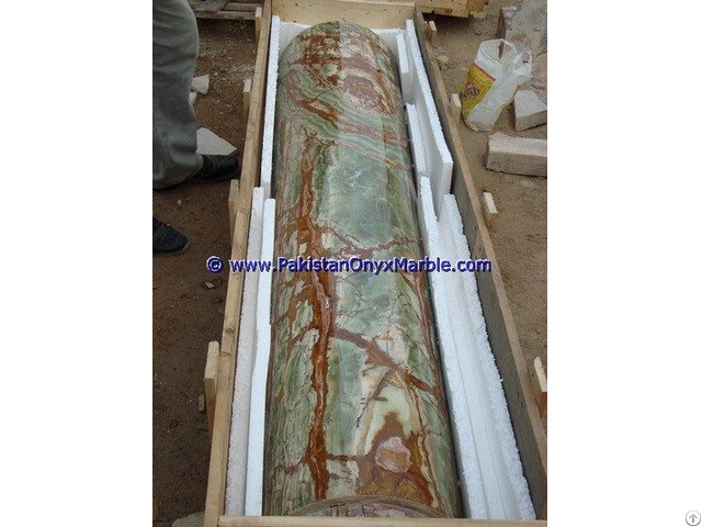 Multi Green Onyx Columns Handcraved Pillars Carved Top