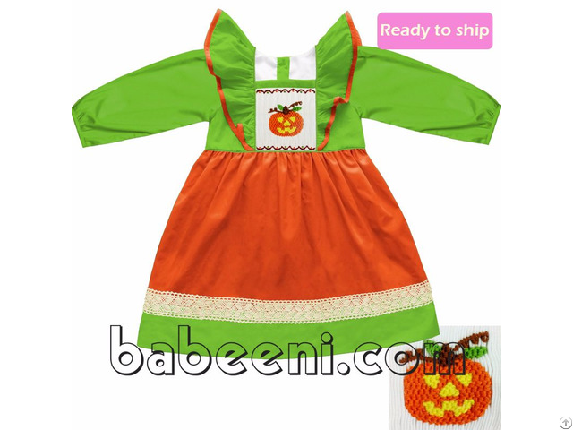 Lovely Pumpkin Smocked Dress Bb318