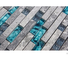 Gray Marble Backsplash Tiles Sea Glass Blue Wave Patterns Natural Stone Bathroom Wall Mosaic