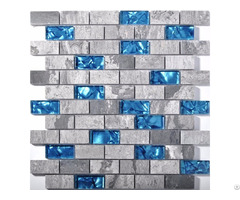 Ocean Blue Glass Tile Backsplash Grey Marble Mosaic Wave Patterns 1 Inch X 2 Inch Subway Brick Wall 