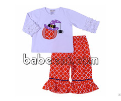 Cute Pumpkin And Spider Appliqued Set For Girl Bb698