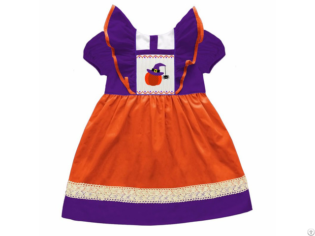 Beautiful Pumpkin With Witch Hat Smocked Dresses Bb337