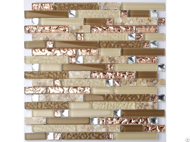 Crystal Glass Diamond Mosaic Resin Conch Tile Rose Gold Wave Backsplash Brown And Beige Tiles