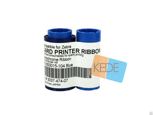 For Zebra 800015 104 Blue Monochrome Compatible Ribbon 1000 Prints Single Sided Cards