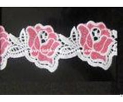 White Pink Floral Water Soluble Lace Trims Machine Embroidery 2 Inch