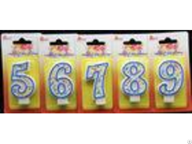 Paraffin Wax Number Birthday Party Candles With Blue Edge Colorful Wave And Dot