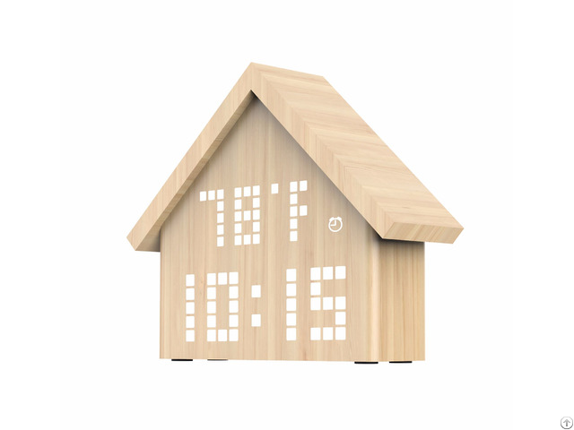 Digital Wood Alarm Clock With Unique House Design And Voice Control Function