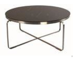 Wooden Round Size Hotel Coffee Table Stainless Steel Frame Environment Friendly