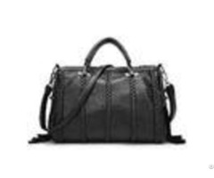 Black Cow Split Leather Fashion Ladies Handbags Tassel Weaving Decoration
