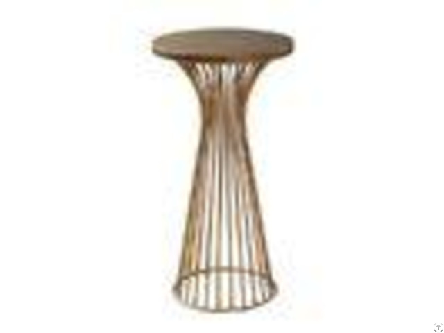 Round Tube Solid Wood Side Tablemodern Style With Golden Bronze Metal Base