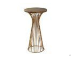 Round Tube Solid Wood Side Tablemodern Style With Golden Bronze Metal Base