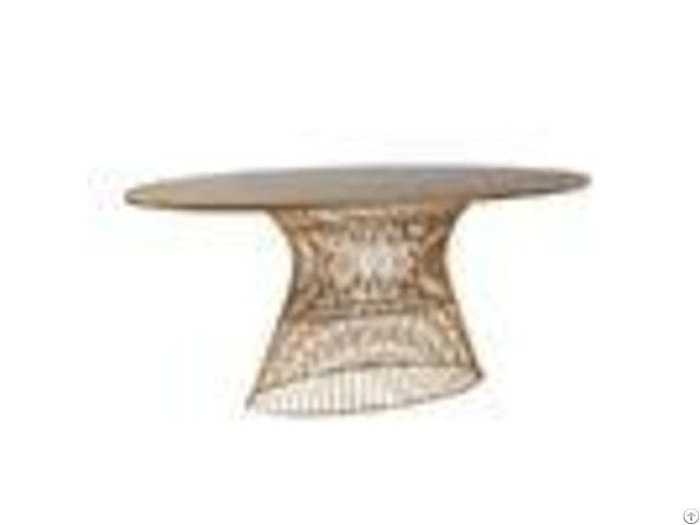 Real Wood Oval Coffee Table 70w 38 25d 30h With Golden Bronze Metal Base