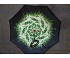 Green C Shape Handle Reverse Folding Umbrella That Open Inside Out Fiberglass Frame