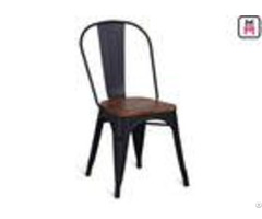 86cm Height Black Metal Restaurant Chairs Tolix Bar Stool With Wooden Seat
