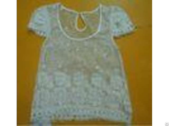 100 Percent Cotton Womens Fashion Tops Floral Lace Top Round Neck Short Sleeve