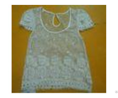100 Percent Cotton Womens Fashion Tops Floral Lace Top Round Neck Short Sleeve