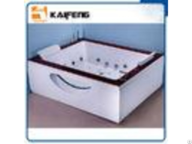 Indoor Double Whirlpool Tub With Oak Edge Cover Seamless Air Bubble Bathtub