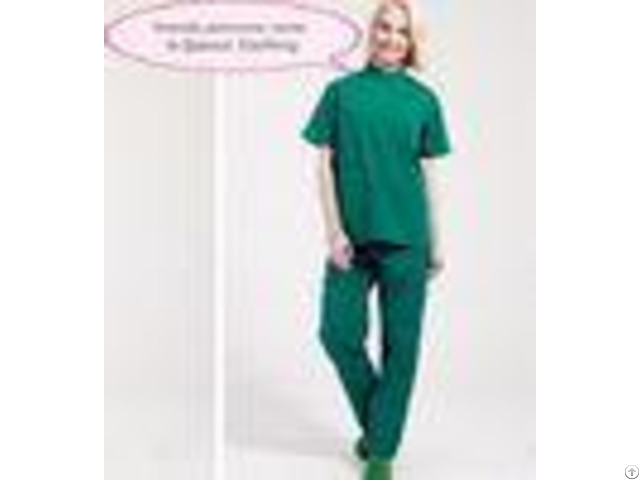 Stand Collar Scrubs Medical Uniforms Short Sleeve Cotton Green Surgical Gown