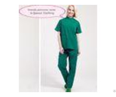 Stand Collar Scrubs Medical Uniforms Short Sleeve Cotton Green Surgical Gown