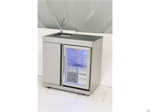 Stainless Steel Outdoor Single Door Cabinet With Sink And Fridge