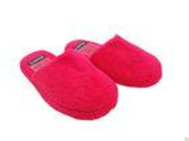 Soft Rose Red Disposable Hotel Slippers Indoor Non Slip Flooring Short Plush