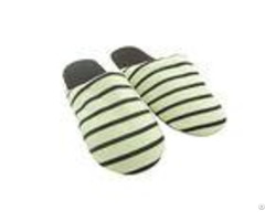 Coffee Color Soft Stripes Disposable Hotel Slippers With Suede Fabric Outsole Indoor