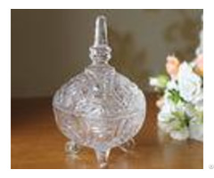 Three Feet Glass Candy Jar Stock With Lid For House Decoration Line Shape